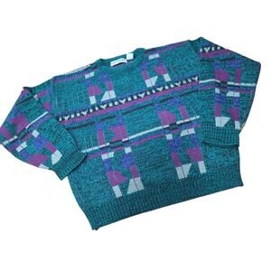Vintage Men's Geometric Pattern Sweater - Cosby 80's 90's Grandpa Medium